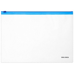 папка-конверт на молнии а4 160мкм, цвет прозрачный, застёжка синяя