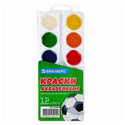 краски аквар. 12цв. "brauberg" "футбол" медовые  б/к