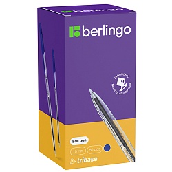 ручка шар. синяя berlingo "tribase" корпус прозрачный