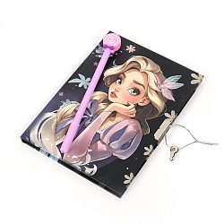 Блокнот 13,5*18 см 50л с замком "Девочка в цветах" с ручкой