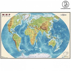 карта мира физич. интерактивная 1:25м (в пластик. тубусе)