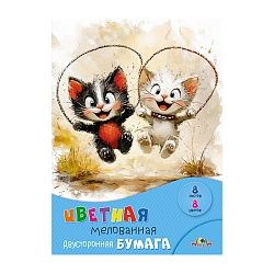 бумага цветная двухсторонняя мелованная  а4  8л. 8цв. "весёлые котята"