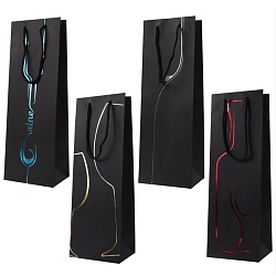 пакет подарочный 12*35*9 см бутылочный чёрный с рисунком голография ассорти