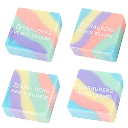 ластик pastel  34х34х14 мм, квадратный, ассорти, эко пвх brauberg