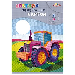 картон цветной гофрированный  а4 5л. 5цв. "яркий трактор"