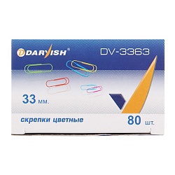 скрепки 33мм "darvish" цветные 80шт/уп