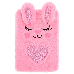 Блокнот A5  80л меховой "Зайка" розовый