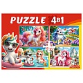 Пазлы  4 в 1 Яркие единороги (8,12,15,20 элементов)