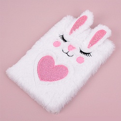 Блокнот A5  80л меховой "Зайка" белый