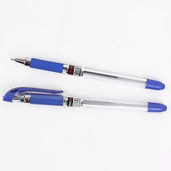 ручка шар. синяя на масляной основе корпус прозрачный с резиновым держателем 0,7мм