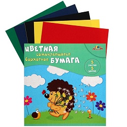 бумага цветная бархатная самоклеящаяся а5, 5 л., 5 цв., "ежик"