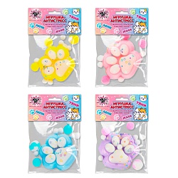 игрушка-антистресс двухцветная кошачья лапка с помпонами ассорти