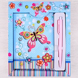 Блокнот  11*15см 48л в подарочной упаковке + ручка  "бабочка" с блёстками