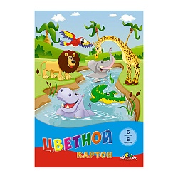 картон цветной  а4  6л. 6цв."смешные животные" в папке