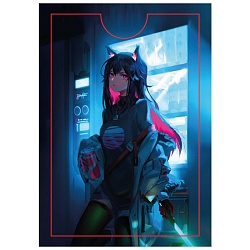 обложка на пропуск/проездной "девочка-кошка с мечом" пвх