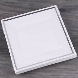 тарелки пластиковые 20.5 см в наборе 12шт. квадратные белые с серебристой полосой по кайме