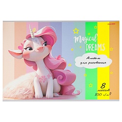 альбом для рисования  8л. "единорог с цветами" на скрепке обложка лён