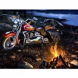 алмазная живопись  30*40см   мотоцикл в свете огня