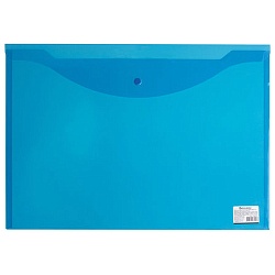 папка-конверт  на кнопке а3 "brauberg" прозрачная синяя 180мкм