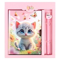Блокнот 13,5*18 см 50л с замком "Очаровательный котенок" с ручкой