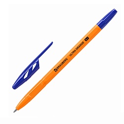 набор ручек шар. 10шт синий цвет чернил "brauberg" корпус оранжевый 