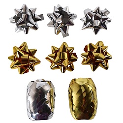 набор для оформления подарков золотой и серебро матовый 6 бантов+2 ленты5мм*10м