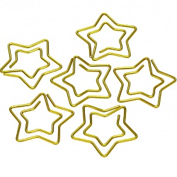 скрепки 30мм  фигурные звездочки 12шт (золотые)