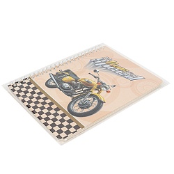 Блокнот 15,5*20,5см 60л на спирали в клетку "Жёлтый мотоцикл"