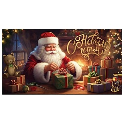 открытка-конверт  dream cards "с новым годом! дед мороз собирает подарки" 