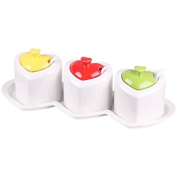 банки для сыпучих продуктов "сердце" в наборе (3банки с крышками,3ложки,подставка) (уценка)