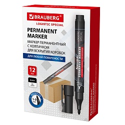 маркер-перманент  brauberg  чёрный, с колпачком для вскрытия коробок