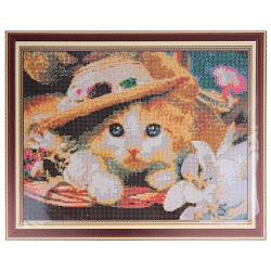 алмазная живопись  40*50см  котёнок в шляпе