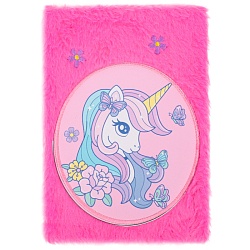 Блокнот A5  80л меховой "Единорог" в клетку