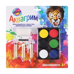 набор аквагрима для детей (6 цветов,карандаш-3шт,спонж,аппликатор)