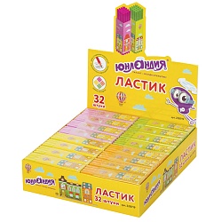 ластик "башенки", 64х15х15 мм, цвет ассорти, картонный держатель
