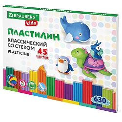 пластилин 45 цветов "brauberg" со стеком 630г