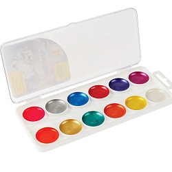 краски аквар. 12цв. (8перл.+зол+сер+2флуор"енот в космосе""мульти-пульти" медовые без кисти