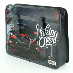 папка детская с ручками а4 пласт. с рисунком на молнии  красочное авто