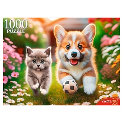 пазлы 1000 элементов корги и британский котёнок