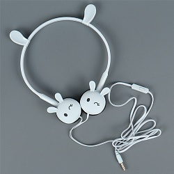 наушники "зайчики" накладные проводные с микрофоном - ободок светло-голубые