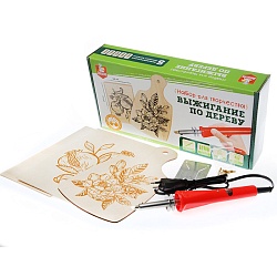 выжигание. набор для выжигания по дереву (аппарат с насадками, доска 1 шт, доска разделочная 1 шт)