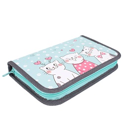 пенал 1отдел. 190*115мм  веселые коты с откидной планкой