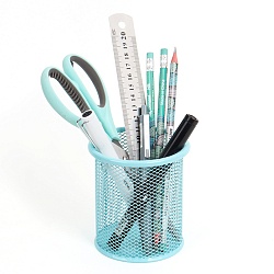 стакан металлический для канцелярских принадлежностей круглый  голубой