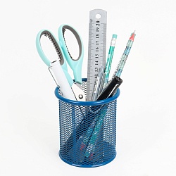 стакан металлический для канцелярских принадлежностей круглый  синий