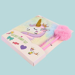 Блокнот 14,5*20,5см 80л "Единорог" с ручкой меховой
