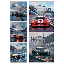 тетрадь  96л кл. "разные спорткары" обложка лён+серебро