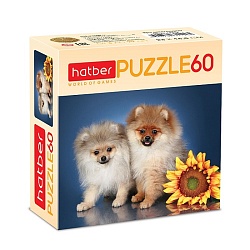 пазлы   60 элементов  щенки и подсолнух