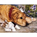 Алмазная  живопись "Darvish" 30*40см Собака и котята