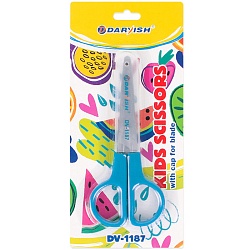 ножницы 12см детские с европодвесом с пластик. колпачком голубые