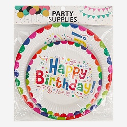 тарелка бумажная "happy birthday" 20шт.(d-18см*10шт+d-23см*10см) в наборе (5 видов)